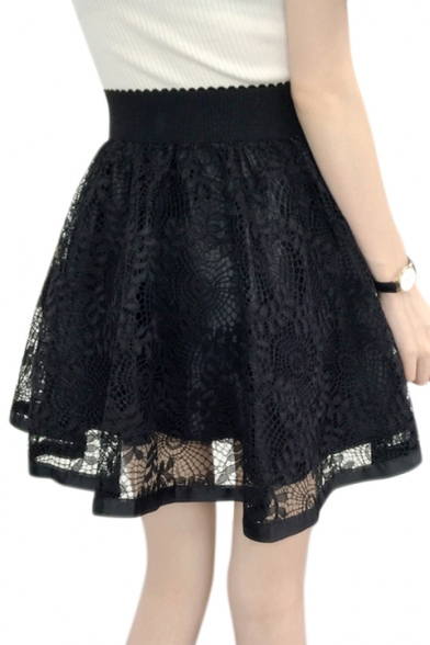 High Waist Lace Patchwork Mini A-Line Skirt