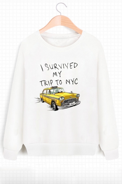I SURVIVED MY TRIP Letter Car Printed Round Neck Long Sleeve Sweatshirt