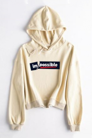 IMPOSSIBLE Letter Graphic Printed Long Sleeve Hoodie