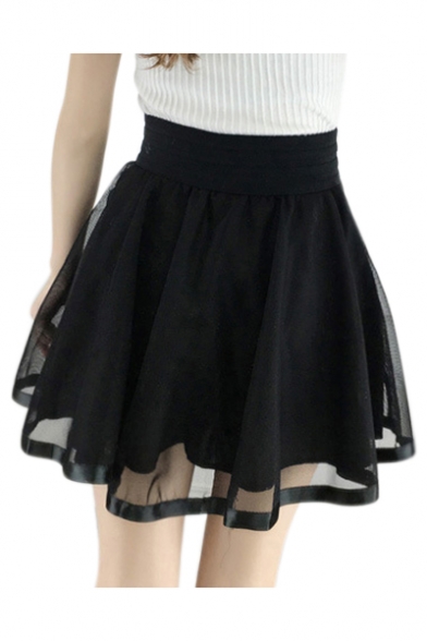 Mesh Insert Elastic Waist Mini A-Line Skirt