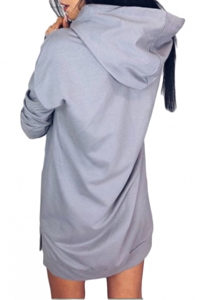 Plain Long Sleeve Casual Mini Hooded Dress