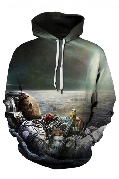 Skull Astronaut Printed Long Sleeve Unisex Hoodie
