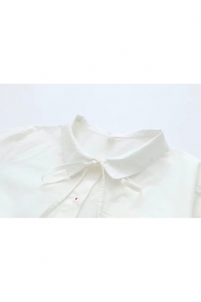Strawberry Embroidered Lapel Collar Button Front Long Sleeve Shirt