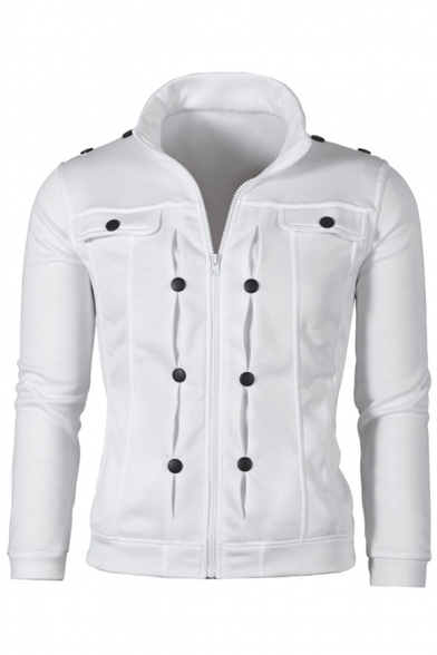 Zip Up Long Sleeve Stand Up Collar Plain Fashion Jacket