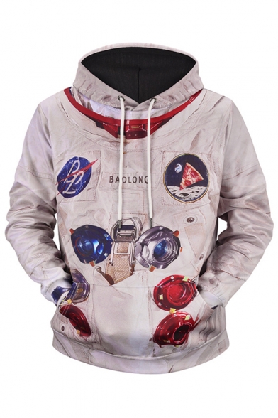 3D Astronaut Graphic Printed Long Sleeve Hoodie