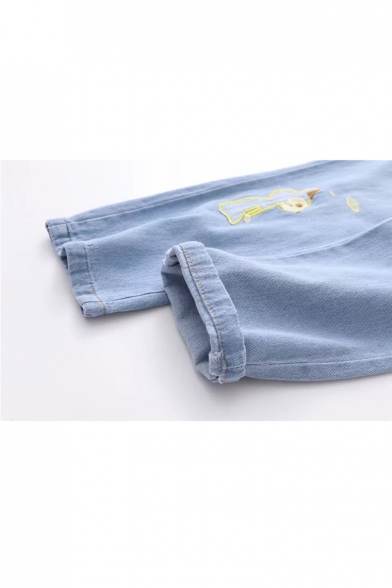 Animal Triangle Embroidered Drawstring Waist Straight Jeans