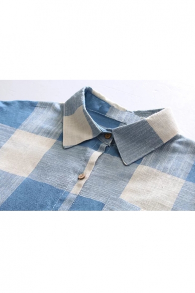 Chic Plaid Printed Lapel Collar Long Sleeve Button Up Loose Shirt