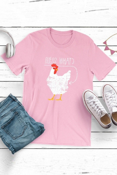 Cock Letter Printed Round Neck Short Sleeve Tee