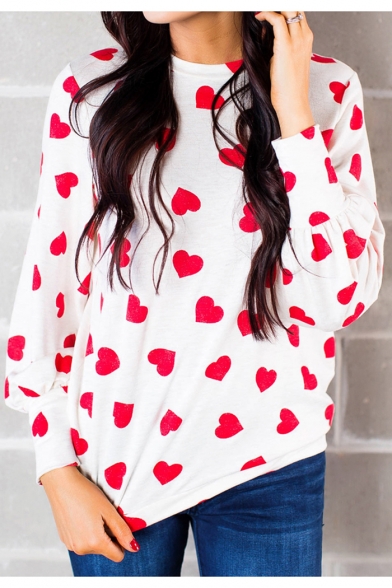 Heart All Over Printed Round Neck Long Sleeve T-Shirt