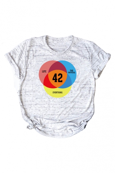 Letter Number Circle Printed Round Neck Short Sleeve Graphic Tee