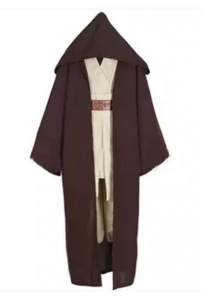 Long Sleeve Plain Open Front Cosplay Hooded Cape