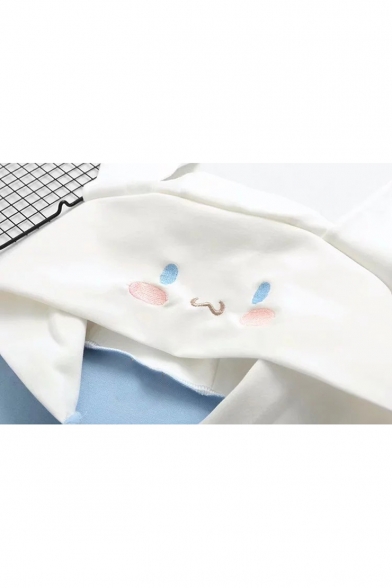Rabbit Pattern Embroidered Contrast Hood Long Sleeve Leisure Hoodie