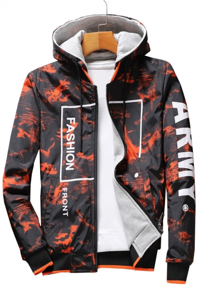 Fashion Letter Graphic Printed Long Sleeve Zip Up Hooded Jacket