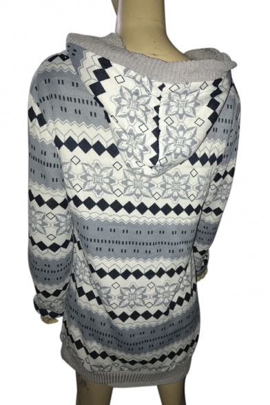 Geometric Pattern Warm Long Sleeve Button Front Hooded Cardigan