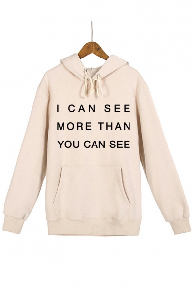 I CAN SEE Letter Printed Long Sleeve Hoodie