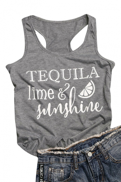 

TEQUILA Letter Fruit Printed Round Neck Sleeveless Tank, LC481448