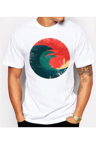 Abstract Sea Wave Printed Round neck Short Sleeve Tee