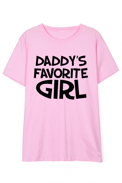DADDY'S FAVORITE GIRL Letter Printed Round Neck Short Sleeve Tee