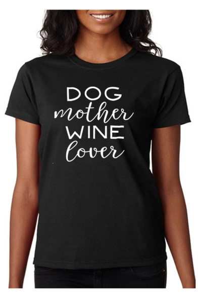 DOG MOTHER Letter Printed Round Neck Short Sleeve T-Shirt