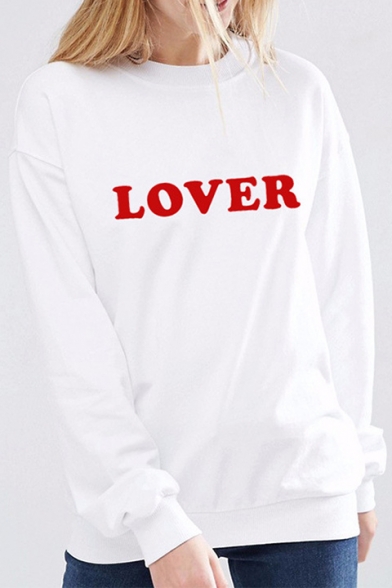 LOVER Letter Printed Round Neck Long Sleeve Sweatshirt