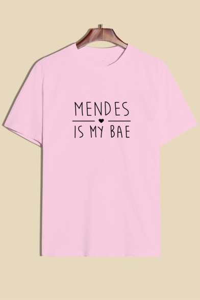 MENDES Letter Heart Printed Round Neck Short Sleeve T-Shirt