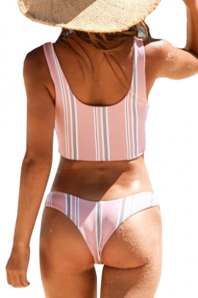 New Fashion Striped Printed Knotted Front Sleeveless Chic Bikini