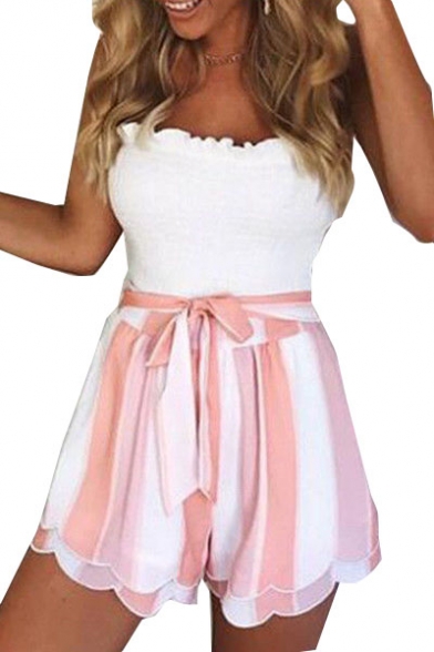 Bow Tie Waist Striped Loose Leisure Shorts