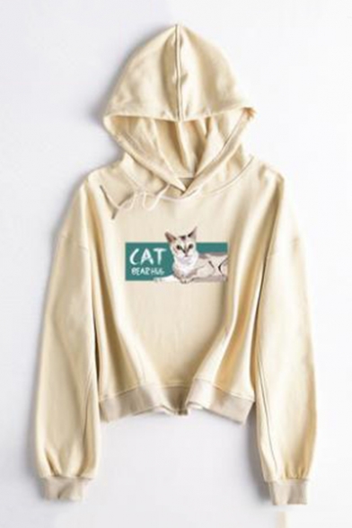 CAT Letter Animal Printed Long Sleeve Casual Hoodie