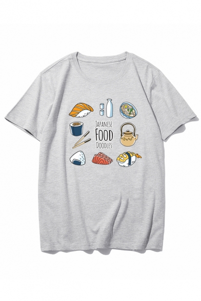 Food Letter Printed Short Sleeve Round Neck T-Shirt