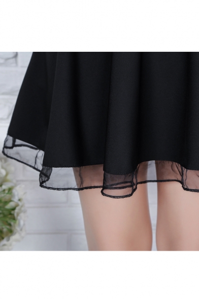 High Waist Mesh Hem Mini A-Line Skirt with Pockets