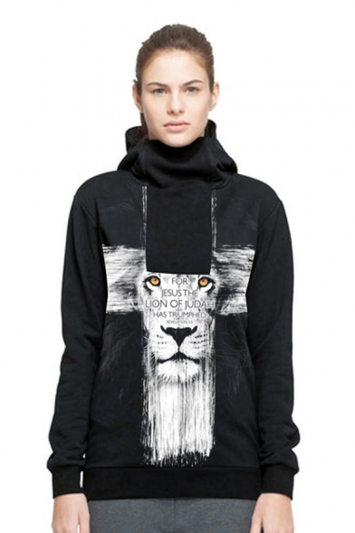 Lion Letter Printed Long Sleeve Sports Hoodie for Couple