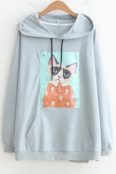 Loose Lovely Cat's Picture Applique Long Sleeve Hoodie