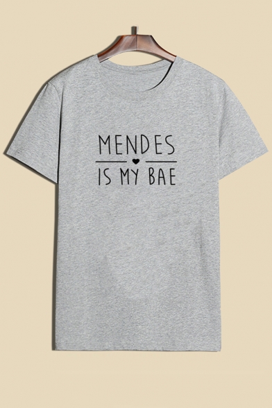 MENDES Letter Heart Printed Round Neck Short Sleeve T-Shirt