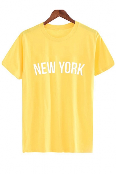 NEW YORK Letter Printed Round Neck Short Sleeve Casual T-Shirt