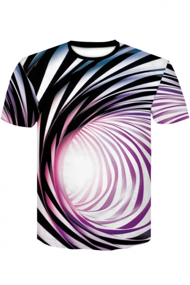 Comic Color Block Swirl Printed Short Sleeve Round Neck Casual Tee