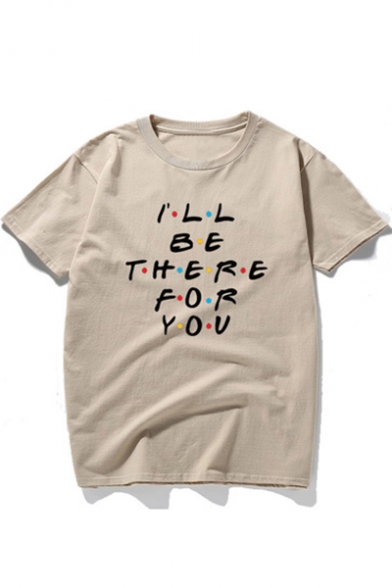 I'LL BE THERE Letter Printed Round Neck Short Sleeve Graphic Tee