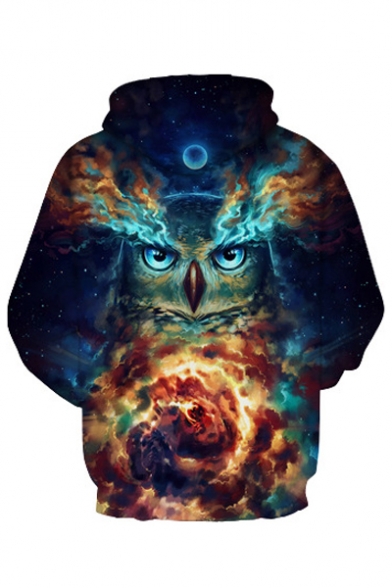Owl Fire Printed Long Sleeve Oversized Hoodie