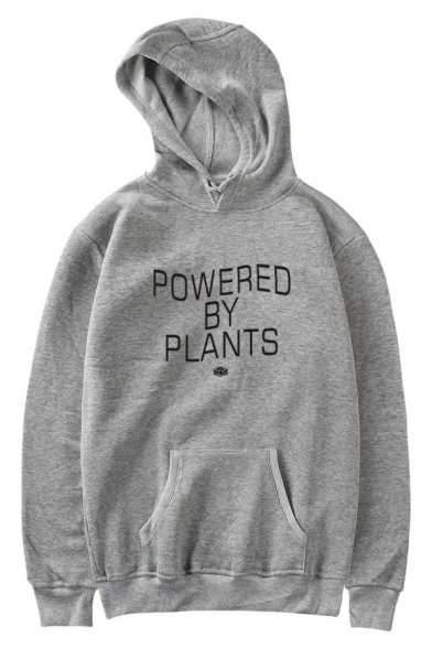 POWERED BY PLANTS Letter Printed Long Sleeve Casual Hoodie