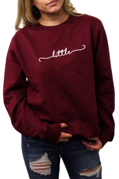 Simple Letter Printed Long Sleeve Round Neck Pullover Sweatshirt