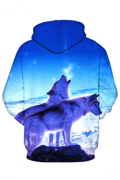 Snow Mountain Wolves Printed Long Sleeve Oversized Hoodie