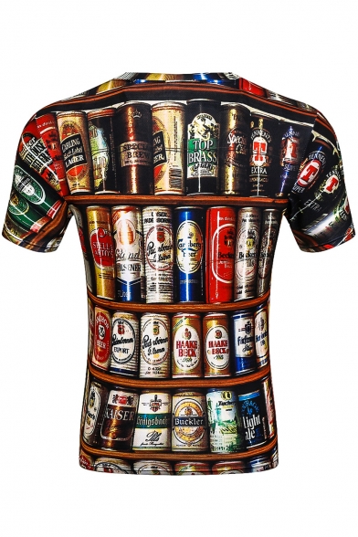 Beer All Over Printed Round Neck Short Sleeve T-Shirt