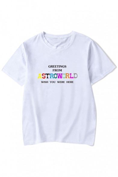 GREETING Letter Printed Round Neck Short Sleeve T-Shirt