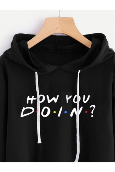 HOW YOU Letter Colorful Spot Printed Long Sleeve Crop Hoodie