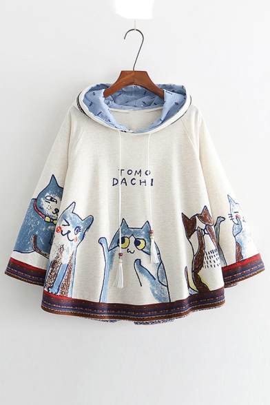 Painting Cat Letter Printed Loose Hooded Cape