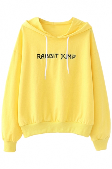 RABBIT JUMP Letter Embroidered Long Sleeve Hoodie