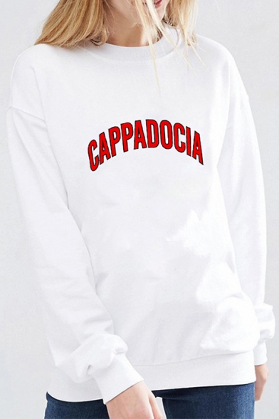 Simple Letter Printed Long Sleeve Round Neck Pullover Casual Sweatshirt