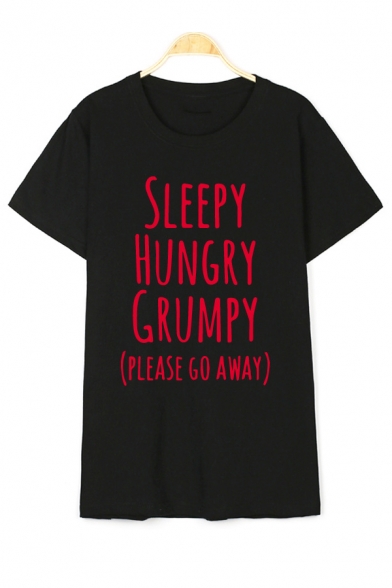 

SLEEPY HUNGRY Letter Printed Round Neck Short Sleeve T-Shirt, Color 1;color 2;color 3;color 4;color 5;color 6;color 7;color 8;color 9;color 10;color 11;color 12;color 13;color 14;color 15;color 16;color 17;color 18;color 19;color 20;color 21;color 22;colo