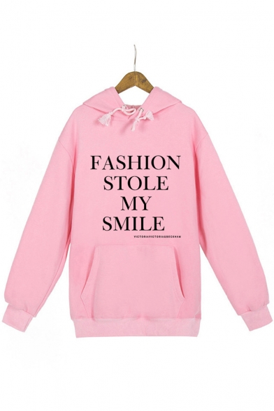 FASHION STOLE Letter Printed Long Sleeve Hoodie