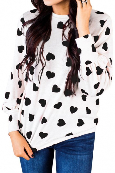 Heart All Over Printed Round Neck Long Sleeve T-Shirt