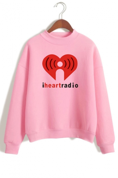I HEART RADIO Letter Graphic Printed High Neck Long Sleeve Sweatshirt